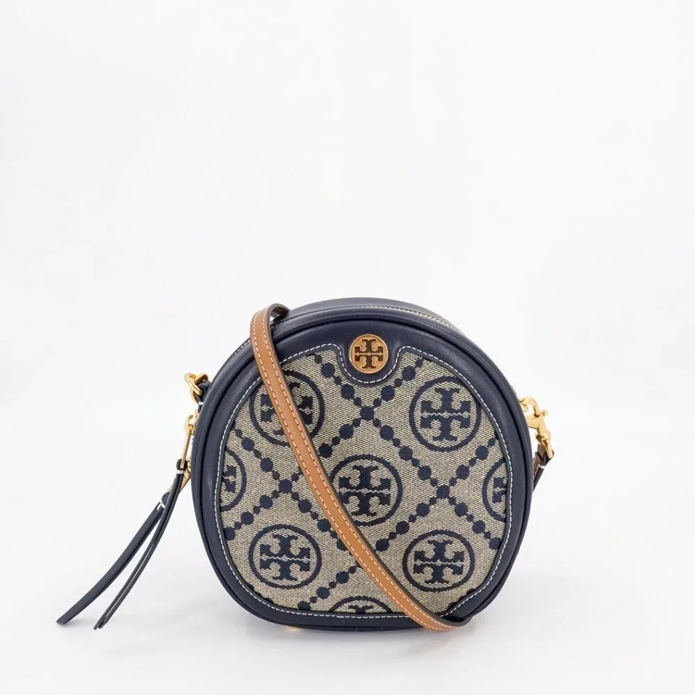 Tory Burch T Monogram Jacquard Moon Crossbody Bag Blue